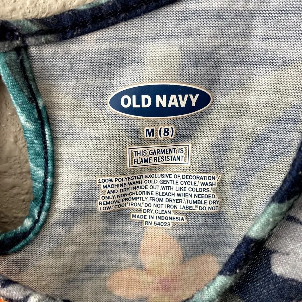Old Navy Sleeveless Jersey Pajama Romper - Tropical Palm Leaves - Navy Medium 8
